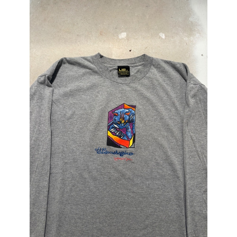 Vintage Lib Technologies Long Sleeve Shirt Mervin Mfg 90s Skate Surf Gray XL